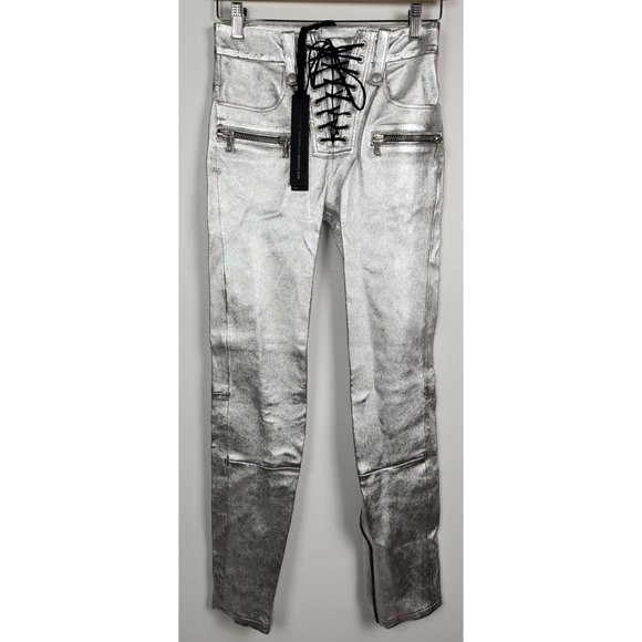 Ben Taverniti Unravel Project Women's Sz. 25 Lace Up Skinny Pants In Silver NWT - Picture 2 of 12